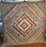 Vtg Hand Made Multi-Color Square Quilt