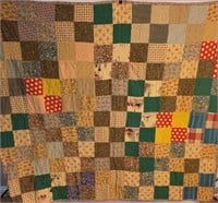 Vtg Hand Made Multi-Pattern Square Quilt, Good