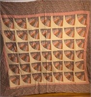 Large Vintage Handmade Quilt, Floral Pattern