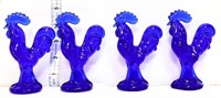 Lot of 4 miniature cobalt roosters