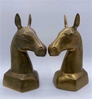 2 Solid Brass Horse Head Bookends