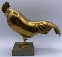 Solid Brass Rooster Statue w/ Stone Base