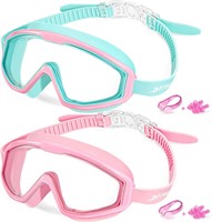 Kids Swim Goggles 3-15, Anti-Fog, Cyan & Pink
