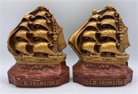 2 Old Ironsides Wooden Bookends