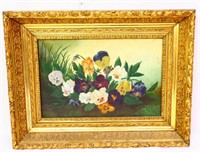VIntage wood framed 16x21in floral art