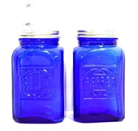 Pair cobalt glass salt/pepper shakers