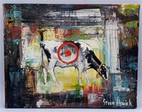 Original Oil Painting On Canvas of a Cow by Steve