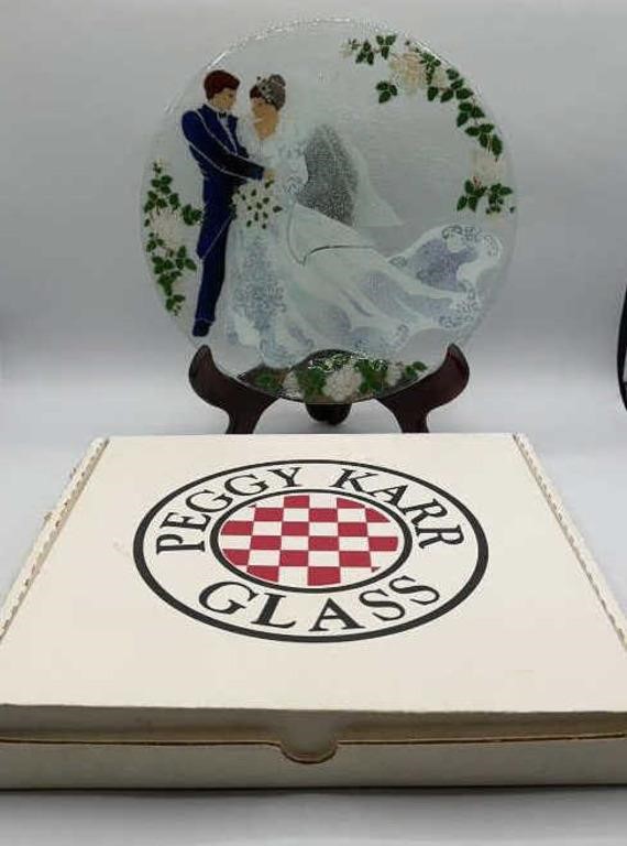 Peggy Karr Glass Plate Wedding Bride & Groom,