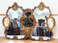 Vintage French 67w by 49t hanging mirror w/ cherub