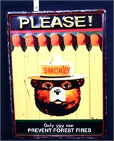 Metal Smokey Bear Please! matches sign