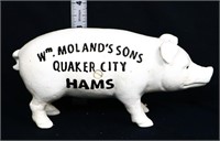 White cast iron Quaker City Ham pig bank