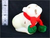 Fenton white satin pig in Christmas scarf