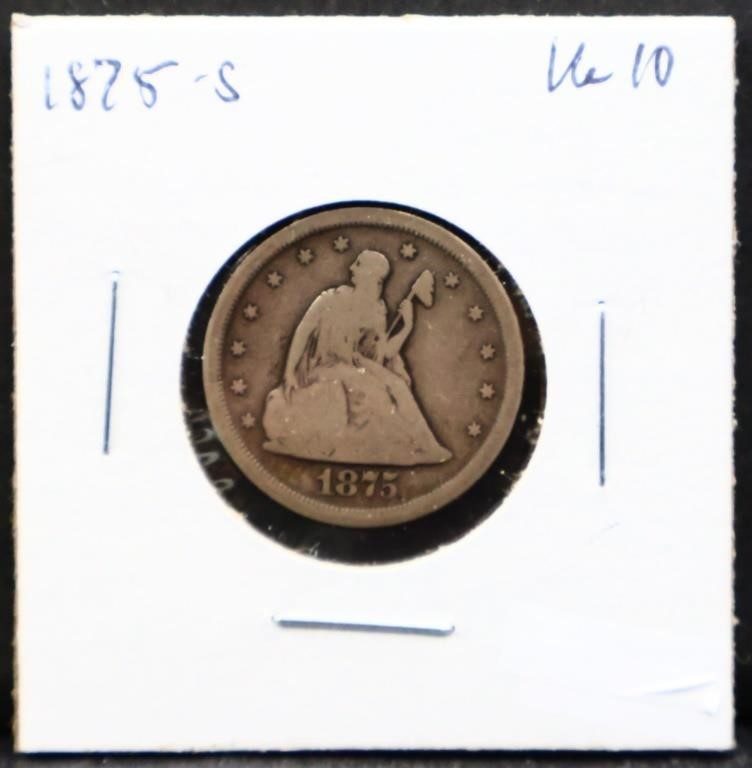 1875S seated liberty 20 cent coin