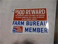 FARM BUREAU $500.00 REWARD SIGN