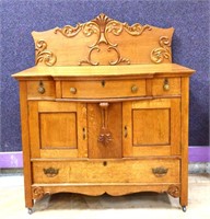 Vintage Oak Sideboard w/Carved Splash