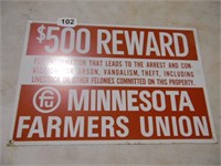MINNESOTA FARMERS UNION $500 REWARD SIGN
