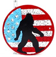 Cast iron round American flag Bigfoot plaque
