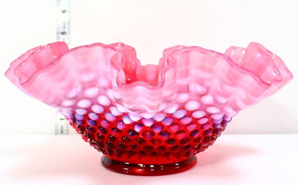 Fenton cranberry hobnail opalescent bowl