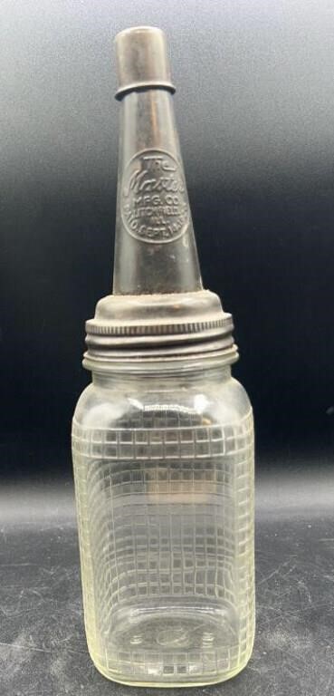 Vtg Glass Oil Bottle w/ The Master MFG Co. Spout