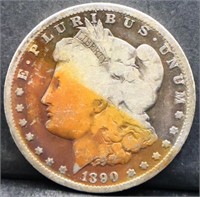 1890O Morgan silver dollar