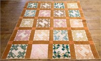 Vintage hand stitched quilt w/ tan border see pics