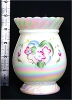 Fenton white iridescent vase with flowers
