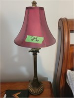 Pair Of Red Shade Table Lamps Located On