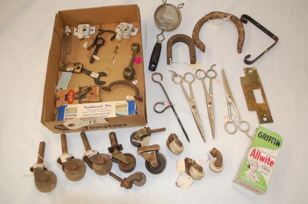 Antique Hardware, Rollers, Scissors, magnets