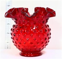 Fenton red hobnail small vase