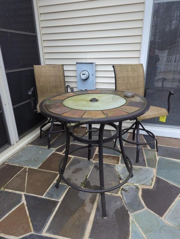 Round Patio Table With Two Swivel Chairs.