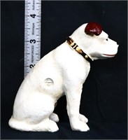 4in white cast iron nipper dog bank