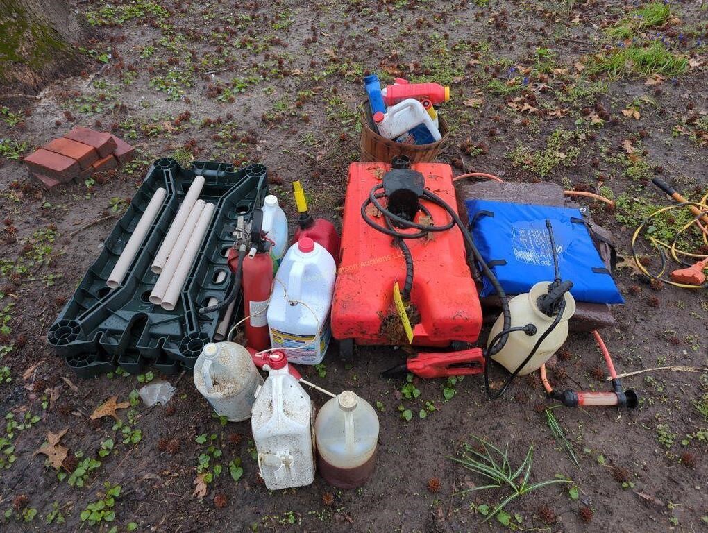 Plastic Shelving, Gas Can Tarp Etc. As Shown