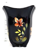 Fenton black vase w/ orange flowers