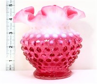 Fenton cranberry hobnail opalescent vase