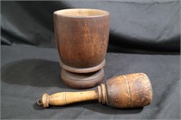 Early wooden mortar and pestle