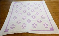 Vntg hand stitched white/purple quilt, see photos