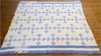 Vntg hand stitched white/blue quilt, see photos