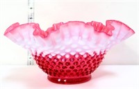 Fenton cranberry hobnail opalescent bowl