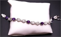 Sterling amethyst & white sapphire bracelet, lab