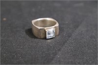 Designer made sterling ring 14K gold bezel