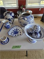 Lots Of Blueware Large Vases, Compote Pitcher