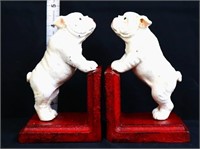 Pair cast iron white bulldog bookends