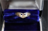 9K gold filigree ring, size 7 1/4