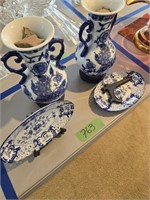 Blueware Vases And Small Platters As Shown