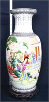 19in Asian vase w/ wood stand