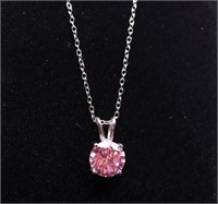 ROUND PINK SAPPHIRE SOLITAIRE NECKLACE, LAB GROWN