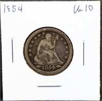 1854 arrow date seated liberty quarter