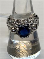 ring size 7 w/ blue sapphire heart shape .925