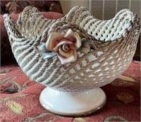 Capodimonte Vintage Porcelain Woven Basket with