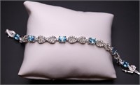 Stering blue topaz & white sapphire bracelet, lab